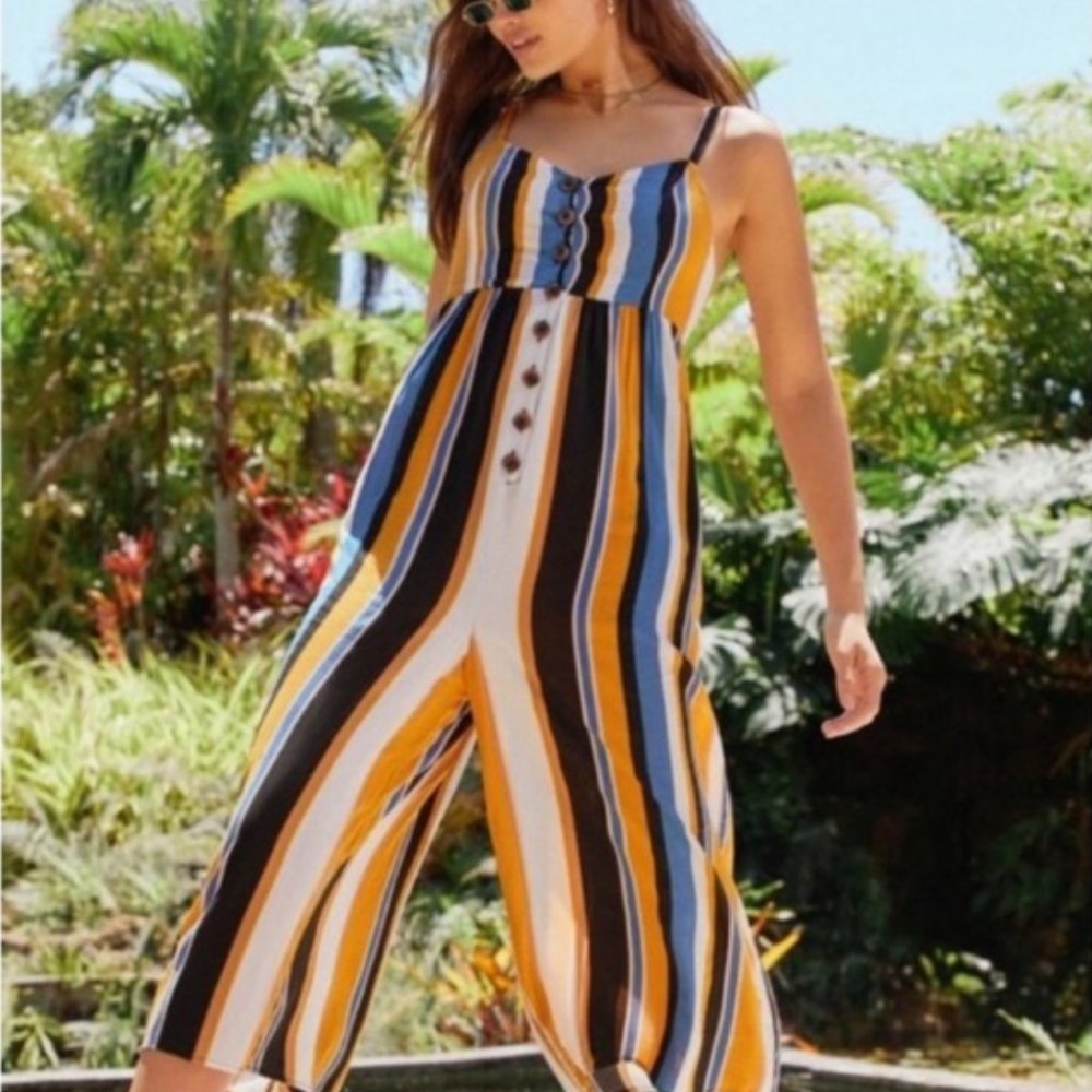 Anthro Japna | Cropped Wide Leg Striped Jumpsuit